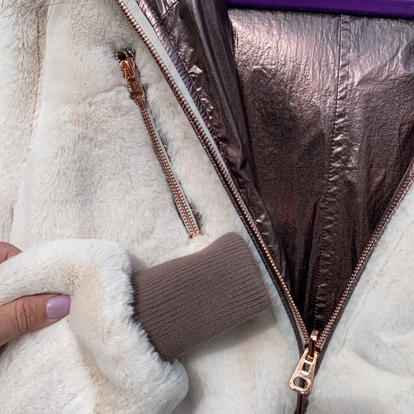 Ramy Brook Julian Reversible Jacket Faux Fur& Rose Gold Metallic Bomber Small - Picture 8 of 14